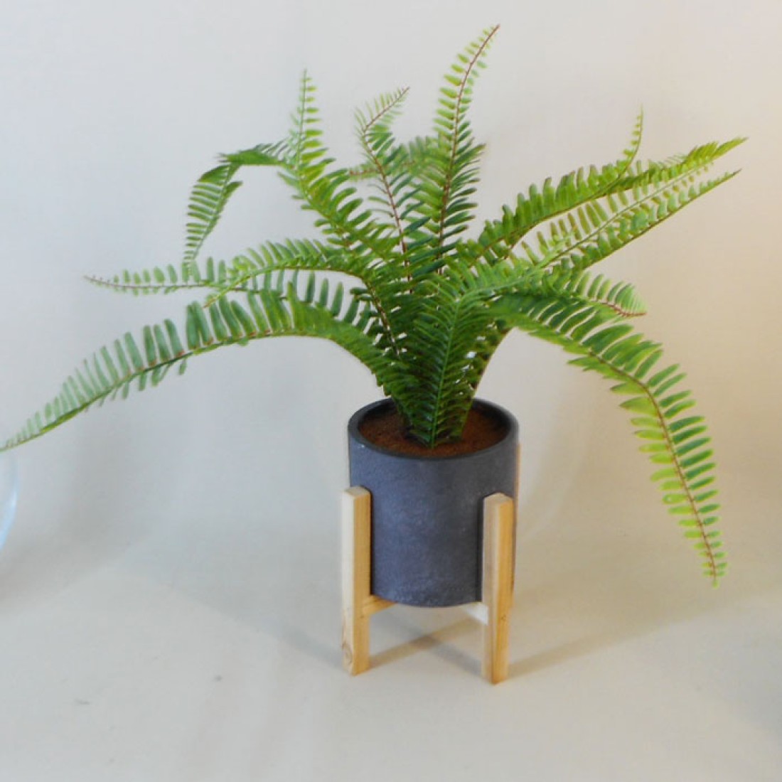 Potted Artificial Boston Fern on Wooden Stand Artificial Plants